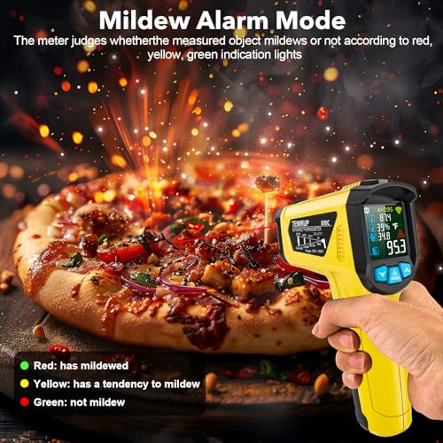 Infrared Thermometer Gun, TEMIRUP Non Contact Digital IR Laser Thermometer Temperature Gun with Probe for Cooking, Pizza Oven, Griddle, Humidity Measurement, Adjustable Emissivity -58°F to 1472°F - color: Yellow -58°F~1472°F (-50°C to~800°C)