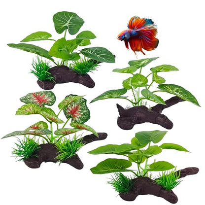 4 Pcs Silk Aquarium Plants for Betta Fish,Betta Fish Tank Decor, Plastic Artificial Plants for Reptile, Turtle and Goldfish