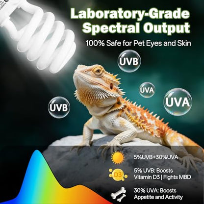 UVB Reptile Light 5.0: 26W Tropical & Subtropical UVA UVB Reptile Light Bulb, UVB Light for Reptiles Compact Fluorescent Terrarium Lamp,UVB Bulb for Chameleon Turtle Gecko Include UV Sensor Card - size: 6.5INCH-5.0