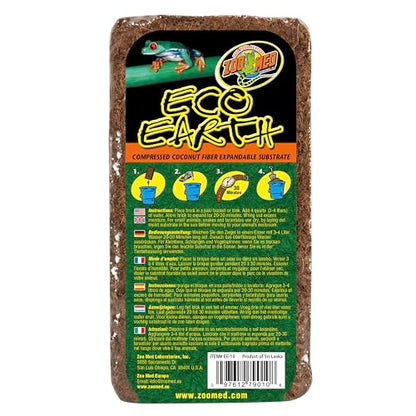 Zoo Med Eco Earth Compressed Coconut Fiber Substrate Reptiles 1 Brick - 3 Pack