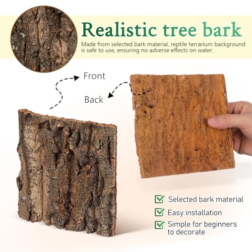 UKCOCO Cork Bark Reptile Background 4-Pack 5.9x5.9x0.78In Natural Cuttable Panels – Safe Moisture-Resistant Terrarium Décor for Gecko Lizard Bearded Dragon Tank Setup