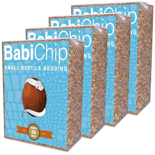 BabiChip Coconut Chip Substrate for Reptiles 4 Pack of 36 Quart Loose Small Sized Coco Husk Chip Bedding for Ball Pythons, Snakes, Tortoises, Geckos, Frogs, or Lizard Terrarium Tanks - size: 36 quart (4 pack)
