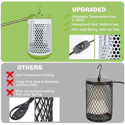 Reptile Heat Lamp with Guard, Ceramic Heat Lamp Bulb with Anti-Scald Lampshade, Adjustable Reptile Ceramic Heat Lamp from 0-100W, for Turtle, Snakes, Lizards, Frogs, Bird, No Light Only Heat (Big) - size: Big