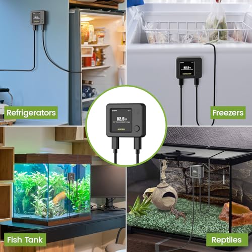 MOCREO WiFi Refrigerator Thermometer with Freezer Alarm, Digital Fridge Temperature Sensor, Email & App Alert, 2-Year Data Export, Remote App Monitor for Kitchen, Fish Tank - style: Black (1-Pack)