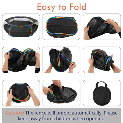 Pawaboo Small Animals Playpen, Waterproof Small Pet Cage Tent with Zippered Cover, Portable Outdoor Yard Fence with 3 Metal Rod for Chick/Kitten/Puppy/Guinea Pig/Rabbits/Hamster, Black + Rainbow - color: Black + Rainbow