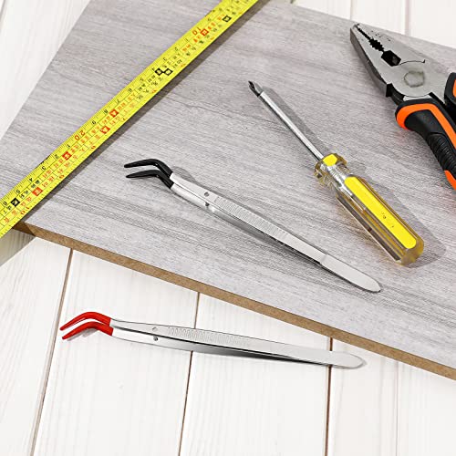 2 PCS Craft Tweezers with Rubber Tips, Metal Sticker Tweezers Soft PVC Coated Curved Angled Tweezers Anti-Satic Non-slip Industrial Clip Tong Tools for Lab Jewelry Making,DIY Crafting, Stamp,Coins