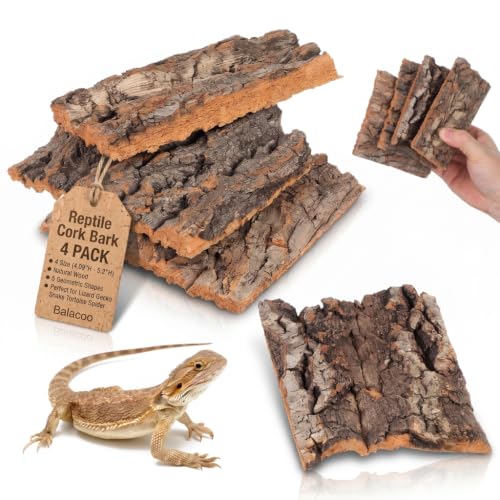 Balacoo 4 Pcs Reptile Cork Bark Hides, Natural Wood Tree Bark Terrarium Decor, Gecko Climbing Platform & Hideout for Lizard Snake Tortoise Spider