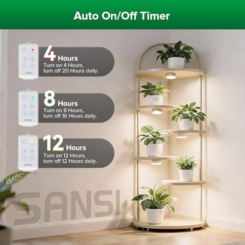 SANSI LED Grow Lights for Indoor Plants, Lifetime Free Bulb Replacement, 300W Full Spectrum+20W(5W*4) Puck Grow Lights for Indoor Plants