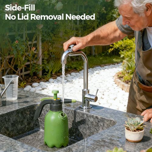 T4U Pump Sprayer 1/2 Gallon, PP Hand Pump Pressure Sprayer for Home Garden Plant Care and Household Cleaning, with Built-in Measuring Cup & Adjustable Nozzle, Suitable for Fertilizers & Common Garden - size: Short Nozzle