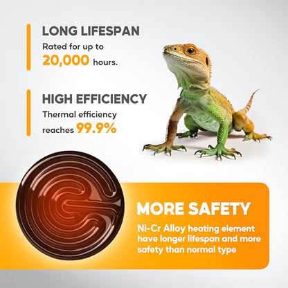 HealSmart 150W Reptile Heat Lamp Ceramic Heat Emitter, No Light Emitting Heat Bulbs, Suitable for Snake/Lizard/Spider, Plant Growth and Incubating Chicken, 2-Pack - size: 150 Watts, style: D-75mm (2.95")