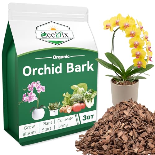 ZeeDix 3 Quarts Organic Chunky Orchid Potting Bark, 0.4"-0.6" Pine Bark Chips for Orchids & Houseplants, Root Growth, Drainage & Aeration - color: Bark, size: 3 qt