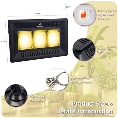 CANAGROW Waterproof Plant Light, Outdoor Grow Light, Sunlike Full Spectrum COB LED Grow Lamp, Refugium Light for Saltwater Aquarium, No Noise, Heating Lamps for Plants Seeding Veg Blooming Fruiting - size: 3 White - 300W