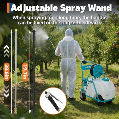 Garvee 24 Gallons Battery Powered Sprayer with Wheeled Cart, 12V 12Ah Electric Sprayer with 6 Nozzles & 2 Wands, 5-6 Hour Runtime, 90PSI Adjustable Pressure, Trigger Lock, Yard Sprayers for Lawn - size: 24 Gal.