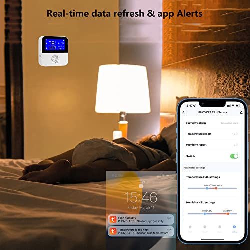 WiFi Hygrometer Thermometer Sensor with External Probe,Aquarium Thermometer,Wireless Digital Monitor Real-time sync Update, Backlight LCD,Work with Tuya app,for Home Greenhouse,Fish Tank, Refrigerator