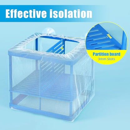 AQUANEAT Fish Tank Breeder Small Mesh Net Fry Saver Aquarium Spawn Hatchery Isolation with Suction Cups Hatchery Incubator for Shrimp Betta - size: Small
