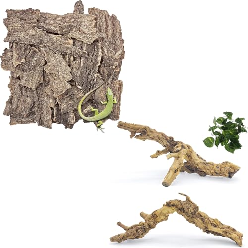 VCEPJH Reptile Bark Bedding Cork Bark for Reptiles Flat Cork Wood and Reptile Wood Branches, Snake Climbing Branch for Gecko Spider