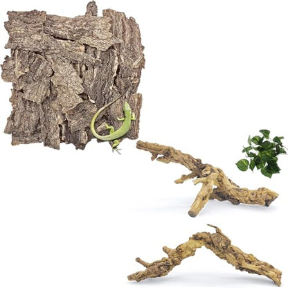 VCEPJH Reptile Bark Bedding Cork Bark for Reptiles Flat Cork Wood and Reptile Wood Branches, Snake Climbing Branch for Gecko Spider