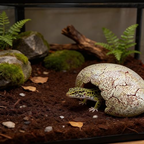 Dinosaur Egg Reptile Hide - Resin Cave for Leopard Gecko, Bearded Dragon & Small Snakes - Humid Hide, Shedding Aid & Terrarium Decor Tank Accessories (Small)