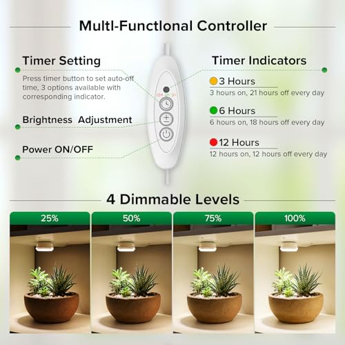 7W Grow Light for Indoor Plants, Full Spectrum Plant Light with Auto Timer (3/6/12H) & 4-Level Dimming, Small Led Grow Light for Seedlings, Succulents, Herbs - size: 1-Head
