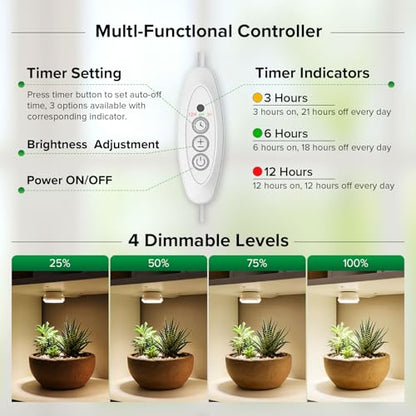 7W Grow Light for Indoor Plants, Full Spectrum Plant Light with Auto Timer (3/6/12H) & 4-Level Dimming, Small Led Grow Light for Seedlings, Succulents, Herbs - size: 1-Head