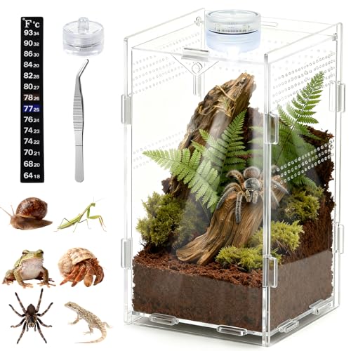 Jumping Spider Enclosure, Small Reptile Insect Terrarium, Spider Tank with Magnetic Door & All-Side Vent, Pre-Assembled Habitat for Spiderling, Mantis, Tarantula, Snail 7.8" * 4.7" * 4.7 (Vertical)