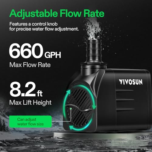 VIVOSUN 660GPH Submersible Water Pump, 2500L/H 35W aquarium pump, Ultra Quiet Fountain Pump with 8.2ft/2.5m High Lift for Fish Tank, Pond, Aquarium, Statuary, Hydroponics - size: 6"×4"-660