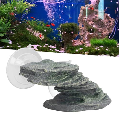 Basking Platform, Tortoise Dock Resin Resting Rock Reptile Climbing Ornament Stone Aquarium Ornament with Suction Cup