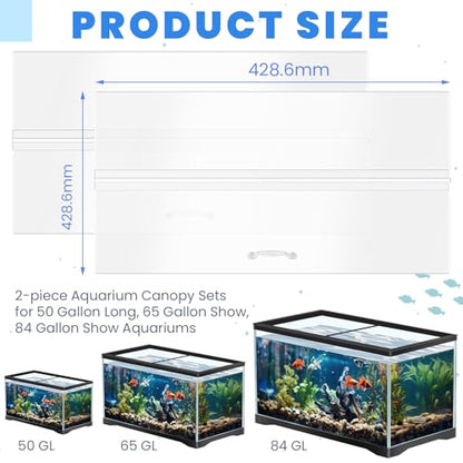 Sieral Aquarium Lids Polycarbonate Canopy 2 Pieces Set 16.87 x 16.87 x 0.12 Inch for 50/65/84 Gallon with Center Brace Aquariums Cover Fish Tank Lid with a Hook Knife, Clear - color: Clear, size: 36 x 18 Inch