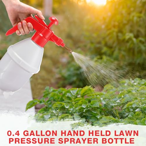 Ziliny 2 Pcs50 oz Handheld Pump Spray Bottle Garden Mister Spray Bottles Lawn Pressure Hand Pump Sprayer with Adjustable Nozzle for Chemicals Watering Weeds Plants and Cleaning (Red) - color: Red, size: 50 oz
