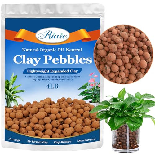 Riare 4 LB Organic Leca Clay Pebbles for Plants- 4mm-16mm Natural Leca Clay Balls Lightweight Hydroponic Clay Pebbles for Indoor Plants, Hydroponics Growing, Orchids Drainage, Aquaponics, Terrariums - color: 4LB