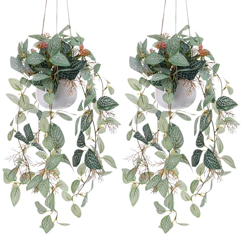 2pcs Small Artificial Hanging Plants Fake Hanging Plant with Pot Plants Indoor Decor Faux Greenery Hanging Vines Potted for Bedroom Shelf Outdoor Garden Decoration - color: 2 Pcs Fake Hanging Plant