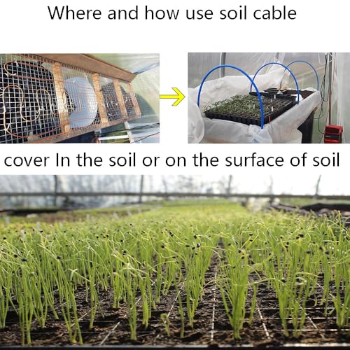 98Ft Soil Heating Cable for Greenhouse 200 W Electric Carbon Fiber Soil Heat Cable with Thermostat for Plant Soil Garden, Cold Frame (Temperature 131°F)
