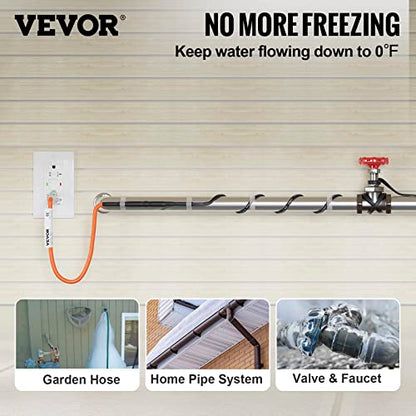 VEVOR Self-Regulating Pipe Heating Cable, 60-feet 5W/ft Heat Tape for Pipes Freeze Protection, Protects PVC Hose, Metal and Plastic Pipe from Freezing, 120V - size: 60 Feet