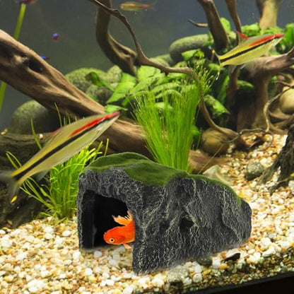 Mossy Reptile Rock Hides and Caves,Artificial Green Moss Cave Hideout for Reptile and Snake, Simulation Rock Tortoise Habitat Accessories,Terrarium & Aquariums Decor (Green, Large) - size: Large