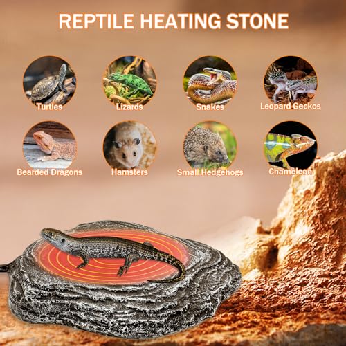 Reptile Heat Rock Terrarium Tank Heating Pad Thermostatic Controlled Heated Mat Basking Platform for Bearded Dragon, Lizard, Snake, Chameleon, Turtle, Leopard Gecko