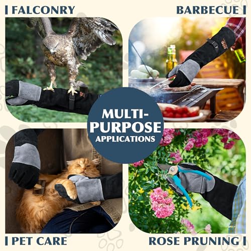 HANDLANDY Animal Handling Gloves, Bite-Proof, Scratch-Resistant, Pet Gloves for Dogs, Cats, Falconry, Gardening - color: Black Gray, size: 24 Inches