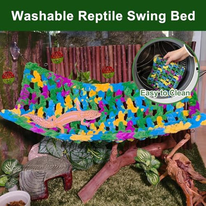 Bearded Dragon Hammock, Soft Reptile Hammock Lounger with Suction Cups, Fabric Lizard Bed with Climbing Toys, Gecko Tank Accessories for Snake, Chameleon(Blue S) - color: Blue Bearded Dragon Hammock : S