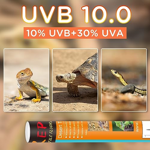 T8 UVB Reptile Light 18W 10.0-2 Pack,UVA UVB Light Bulb for Reptiles,Reptile UVB Lamp Tube for Bearded Dragon - size: 24inch-10.0