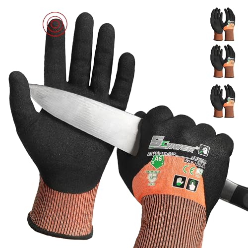Schwer ANSI A6 Cut Resistant Gloves, CR3709 Cut Proof Work Gloves, Touch-screen Cutting Gloves, 3/4 Dipped Coating for Woodworking, Glass Metal Cutting, Construction, Fishing, XL,3 pairs - size: X-Large, style: 3 Pairs