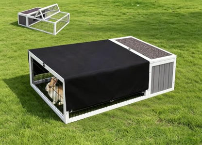 Tortoise House Habitat Wooden with Cover, Chicken Coop with Run Rabbit Hutch Small Animal Hutch Enclosure Indoor/Outdoor-Grey + White Trim - color: Grey&White Trim-2