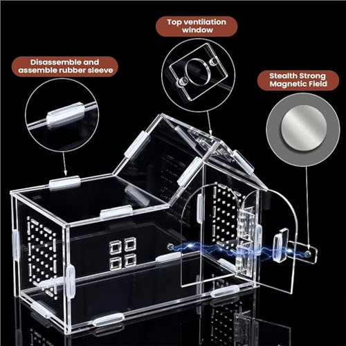 Transparent Reptile Enclosure, 180° Rotating Lidded Habitat for Geckos, Snakes, Spiders and Small Pets – Breathable Acrylic Terrarium, Clear View Amphibians Tank for Reptile Lovers