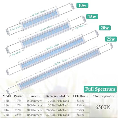 HITOP Full Spectrum LED Aquarium Light 32-40" Classic Fish Tank Light with Timer, Aquarium Plant Light with Stable Extendable Brackets - size: 32-40in