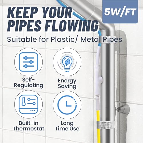 24 Ft Upgraded Dual-Indicators Heat Tape for Water Pipes, YeloDeer Self-Regulating Heat Trace with Thermostat, Heating Cable with Extra End Seals for Metal and Plastic Pipes 120V - style: 24-feet