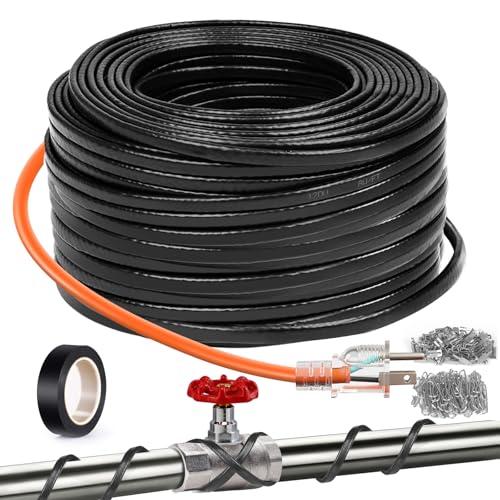 100FT（3FT-200FT）Pipe Heating Cable for Pipe Freeze Protection, Heat Cable for Water Pipes(Metal and Plastic), Pipe Heat Tape Keeps Water Flowing at -40°F 5w/ft, 120V - size: 100FT