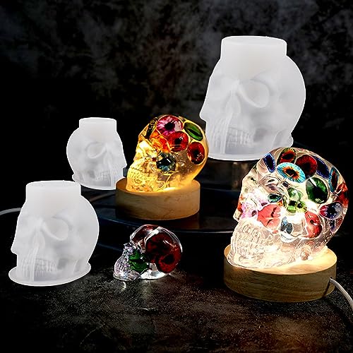 3D Skull Resin Molds, 3 Sizes Silicone Skeleton Epoxy Moulds, Skull Head Silicone Mold for Resin Casting,DIY Craft, Clay, Candle Wax Making, Halloween Home Decor
