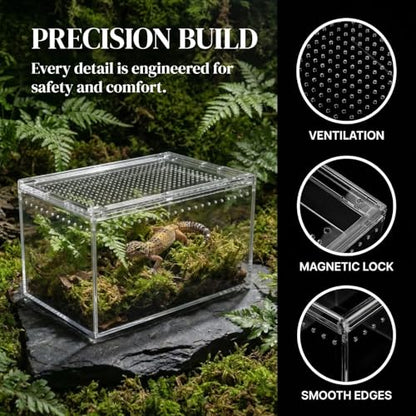 Tarantula Enclosure, Magnetic Escape-Proof Habitat for Tarantulas | 12×8×6" Clear PC Terrarium with Sliding Lid & 360° View, Ideal for Hermit Crabs, Isopods, Beetles & Large Invertebrates - size: A-M(12x8x6in)