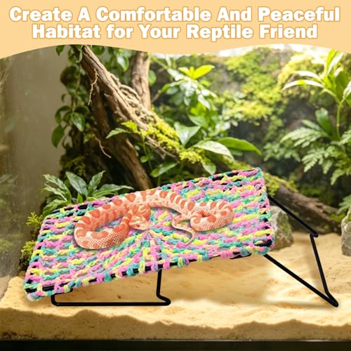 Bearded Dragon Hammock with Ladder, Foldable Reptile Bed with Metal Legs, Cotton-Woven Reptile Basking Platform, Lizard Climbing Accessories for Leopard Gecko, Snakes, Frogs, Hermit Crabs