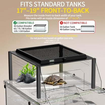 Upgraded Turtle Basking Platform for Aquatic Turtles with Temp & Humidity Gauge, Clear Acrylic Turtle Dock, Flip-Open Lid, Non-Slip Ramp & Escape-Proof, Fits 17–19" Aquariums - size: Fit 17-19 Inchs Wide