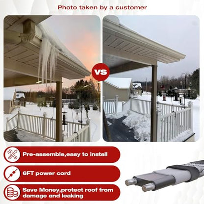 H&G lifestyles 8W/FT Roof Heat Cable for Roof and Gutters 60FT | Self-Regulating Heaters to Prevent Ice Dams,Heavy Duty Heat Tapes for Snow De-icing, 8Watts per Foot Patented Technology - color: 60-feet