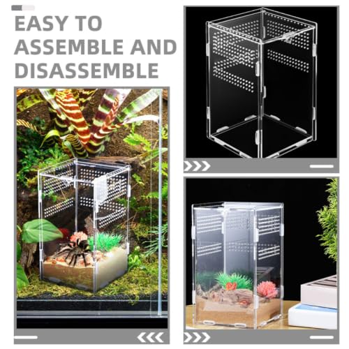 Acrylic Reptile Enclosure with Modular Design and Ventilation Holes, Multifunctional Pet Habitat Box Featuring Safety Lock, for Feeding and Breeding Lizards, Spiders, and Small